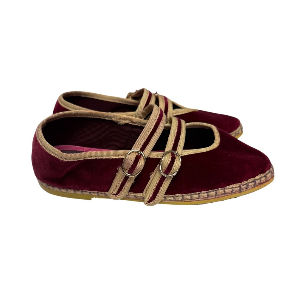 Flabelus Claire Mary Jane Flats Womens 37 Double Strap Velvet Statement Classic